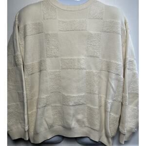 Percival Sweater Mens XL Crewneck Pullover Thick Cotton Knit Ivory Patchwork
